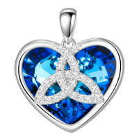 wholesale 925 Sterling Silver Metal Blue Crystal Celtic Knot Heart Pendant Necklace - Irish s for Women-Heart Celtic Knot Without Chain