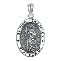wholesale 925 Sterling Silver St Jude Thaddeus Oval Religious Catholic Pendant Necklace-Saint Jude Without Chain