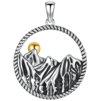 wholesale 925 Sterling Silver Round Circle Gold Ball Mountain Nature Stone Pendant Necklace-L-Silver Mountain Without Chain