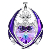 wholesale 925 Sterling Silver Crystal Dragon Necklace with Heart Birthstone Pendant-02-Feb Without Chain