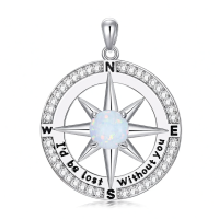 wholesale 925 Sterling Silver Lapis Lazuli Compass Pendant Necklace I'd be lost without you Love Gift for Wife Girlfriend Her Anniversary Birthday-Opal Without Chain