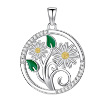 wholesale 925 Sterling Silver Daisy Flower Pendant Necklace-Daisy Without Chain
