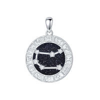 wholesale 925 Sterling Silver Round Zodiac Sign Constellation Pendant Necklace with Cubic Zirconia Stones and Chain for Women & Men-Style5-(5.21-6.20)Gemini Without Chain