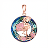wholesale Rose Gold 925 Sterling Silver Pink Flamingo Blue Crystal Pendant Necklace-Flamingo Without Chain
