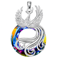 wholesale 925 Sterling Silver Rainbow Crystal Phoenix Pendant Necklaces Gifts for Women and Mom-Phoenix-1 Without Chain