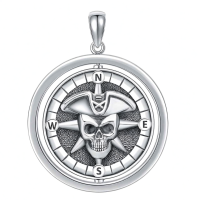wholesale 925 Sterling Silver Pirate Skull & Compass Pendant Necklace for Men Women s-Black-2 Without Chain