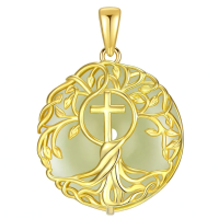 wholesale 925 Sterling Silver Tree Of Life Pendant Necklace Wholesale With Green Gemstone-Cross Without Chain