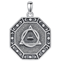 wholesale 925 Sterling Silver Moon Phase Pendant With Triangle And Circle Design On Octagonal Chain-Therian Without Chain