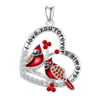 wholesale 925 Sterling Silver Heart-Shaped Cardinal Pendant Necklace for Women's Gifts-two birds Without Chain