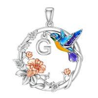 wholesale 925 Sterling Silver Hummingbird & Flower Initial G Pendant Necklaces for Women Girls Alphabet Letter s-G Without Chain