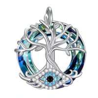 wholesale 925 Sterling Silver Tree Of Life Pendant With Evil Eye Design-C-Tree of Life·Evil Eye -Blue Crystal Without Chain