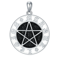 wholesale 925 Sterling Silver Black Druzy Pentagram Pendant Necklaces for Men & Women-B01 Without Chain