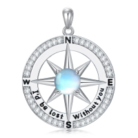 wholesale 925 Sterling Silver Lapis Lazuli Compass Pendant Necklace I'd be lost without you Love Gift for Wife Girlfriend Her Anniversary Birthday-Moonstone Without Chain