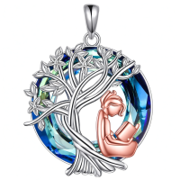 wholesale 925 Sterling Silver Pendant Blue Crystal Tree And Figure Design Necklace-Book Without Chain