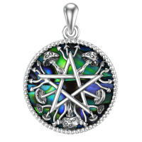 wholesale 925 Sterling Silver Pentagram Mushroom Abalone Shell Oval Pendant Necklace For Women-Mushroom Pentagram Without Chain