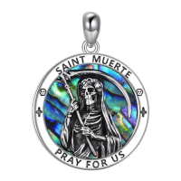 wholesale 925 Sterling Silver Saint Muerte Skeleton Abalone Shell Oval Pendant Necklace-Santa Muerte Without Chain