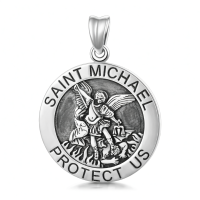 wholesale 925 Sterling Silver Saint Michael Protect Us Medal Necklace Catholic Religious Coin Pendant Gift for Men-B-Saint Michael Without Chain