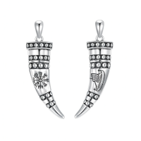 wholesale 925 Sterling Silver Viking Horn Pendant Necklace s for Men - Norse Nordic Style Jewelry with Braided Chain and Rune Symbols (Length: 60cm)-D01-Viking Horn Without Chain