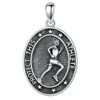 wholesale 925 Sterling Silver Oval Pendant Runner Figure Necklace Wholesale Protective Sports Jewelry Gift For Athletes-Runner Necklace Without Chain