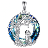 wholesale 925 Sterling Silver Blue Crystal Pendant With Dog And Tree Design-1-Crystal-Dog Without Chain