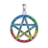 wholesale 925 Sterling Silver Rainbow Enamel Pentacle Triquetra Pendant Necklace for Women-Rainbow Pentagram-2 Without Chain