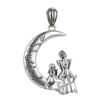wholesale 925 Sterling Silver Crescent Moon Mother Daughter Pendant Necklace To The Moon And Back-A Mom-Moon Without Chain