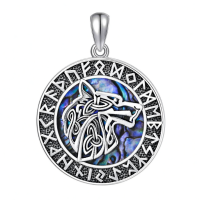 wholesale 925 Sterling Silver Wolf Pendant Necklace Wholesale Celtic Rune Design-A-Silver Chain Without Chain