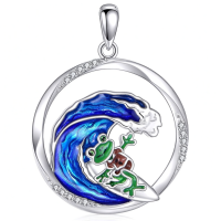 wholesale 925 Sterling Silver Frog Wave Enamel Charm Pendant Necklace s for Women Girls-frog necklace Without Chain