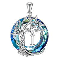 wholesale 925 Sterling Silver Blue Crystal Tree of Life Initial Necklace Family Letter Pendant Birthday Mother s Day Gifts for Her-Tree of Life I Initial Without Chain