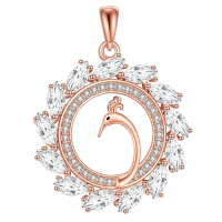 wholesale 925 Sterling Silver Rose Gold Plated Peacock Pendant Necklace With Marquise Cut Zircon-Phoenix-1 Without Chain