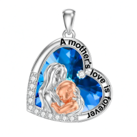 wholesale 925 Sterling Silver Blue Crystal Mother's Love Pendant Necklace for Sisters-3-Mom&Newborns Necklace Without Chain