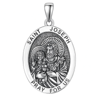 wholesale 925 Sterling Silver St Joseph Medal Necklace for Men Women Catholic Jewelry Prayer Charm Gift 3D Pray For Us Pendant Chain Christian Faith Symbolic Religious Gifts -Saint Joseph Without Chain