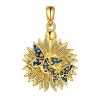 wholesale Gold 925 Sterling Silver Butterfly & Sunflower Locket Necklace w/ I Love You Forever Charm-C-2 Butterflies Gold Without Chain