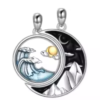 wholesale 925 Sterling Silver Couples BFF Necklaces with Yin-Yang Sun-Moon Mountain-Wave Pendants-Mountain Wave Without Chain