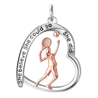 wholesale 925 Sterling Silver Tennis Girl Heart Pendant Necklace Inspirational Quote Rose Gold Zircon-tennis women Without Chain