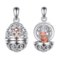 wholesale 925 Sterling Silver Fox in an Easter Egg Locket Pendant Necklace - Gifts for Her-Fox Necklace Without Chain
