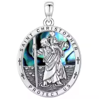 wholesale 925 Sterling Silver 925 Saint Christopher Protect Us Necklace with Abalone Shell & Chain for Men/Women-Style A-St Christopher-Abalone Shell Without Chain