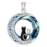 wholesale 925 Sterling Silver Celtic Moon Cats Pendant Necklace s for Her-Two Cats Without Chain