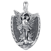 wholesale 925 Sterling Silver Archangel Michael Shield Pendant Necklace for Men Women Catholic s-A02 - St Michael Shield Without Chain