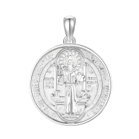 wholesale 925 Sterling Silver St Benedict Medal Necklace for Men Women Catholic Jewelry Protection Gift 36 Chain-12c-St Benedict-White Gold-12c-St Benedict-White Gold Without Chain