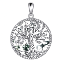 wholesale 925 Sterling Silver Green Moss Agate Tree of Life Family Pendant Necklace for Mothers and Grandmothers-Moss Agate Without Chain