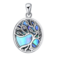 wholesale 925 Sterling Silver Tree Of Life Locket Necklace Wholesale With Photo Insert And Iridescent Abalone Inlay-style B Without Chain