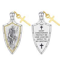 wholesale 925 Sterling Silver Saint Christopher Shield Pendant Necklace With Cross Charm-05 Saint Christopher-B Without Chain