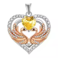 wholesale 925 Sterling Silver Rose Gold Plated Swan Birthstone Necklace for Women-11 Nov - Citrine Without Chain