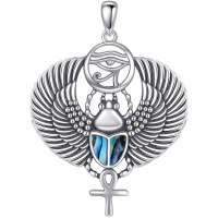 wholesale 925 Sterling Silver Abalone Shell Eye Of Horus Cross Winged Scarab Pendant Necklace for Women's Gifts-Scarab Without Chain