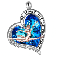 wholesale 925 Sterling Silver Blue Crystal Heart Pendant Necklace with Gymnast Design-silver-dance crystal necklace Without Chain