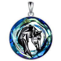 wholesale 925 Sterling Silver Blue Wolf Pendant Necklace-crystal Without Chain