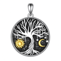 wholesale 925 Sterling Silver Tree of Life Sun & Moon Pendant Necklace-Sun and Moon Without Chain