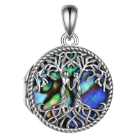 wholesale 925 Sterling Silver Abalone Shell & Turquoise Locket Tree of Life Pendant Necklace for Sisters-Locket-Abalone Sister Necklace Without Chain