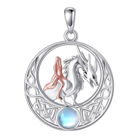 wholesale 925 Sterling Silver Dragon & Mermaid Pendant with Moonstone Chain Necklaces for Women Gifts-Dragon Without Chain